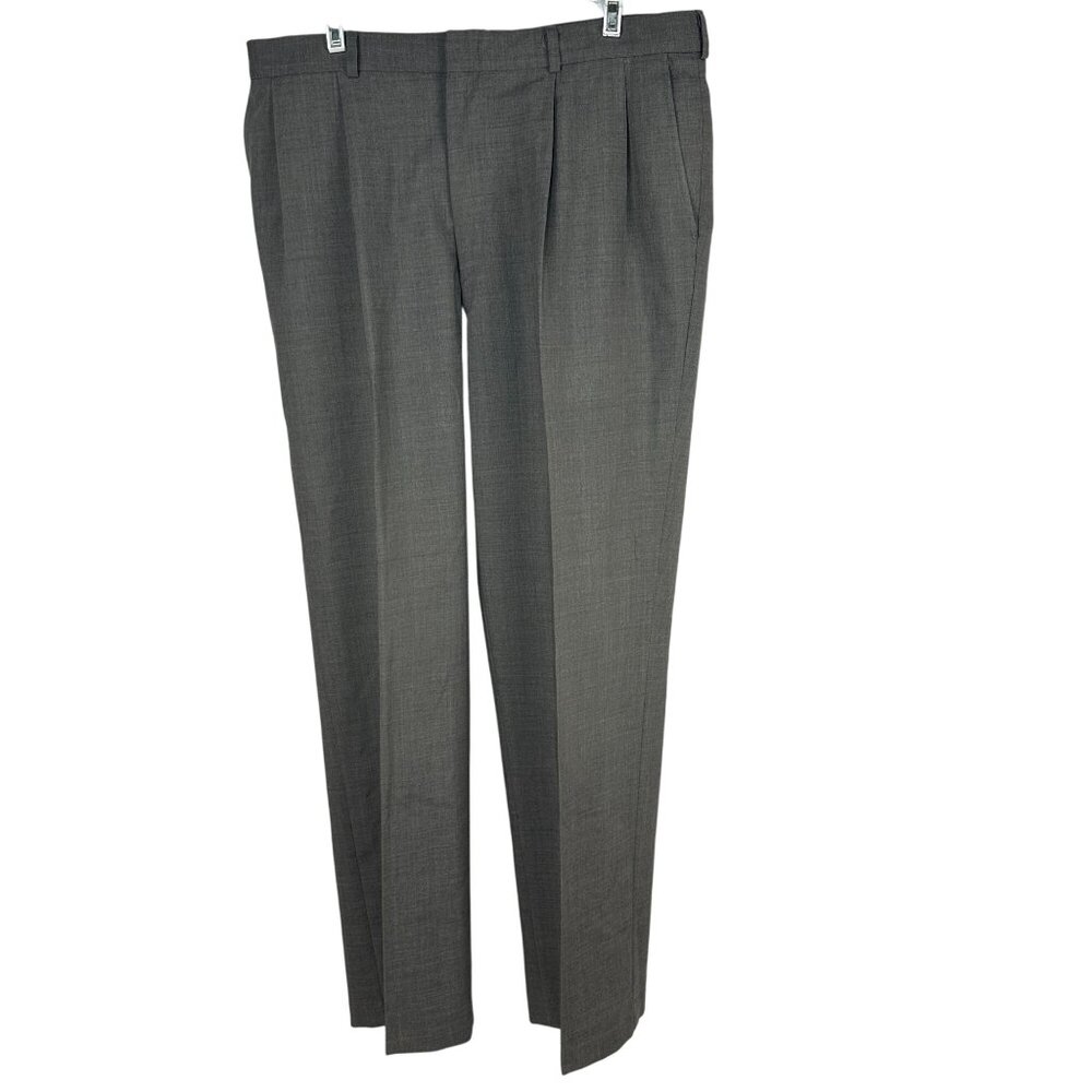Stafford Comfort Blend Mens Gray Pleated Wool Blend Dress Pants Size 32x30 USA